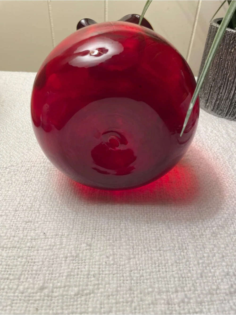 Handblown Ruby Red Glass Pitcher with Amber Handle